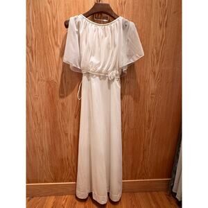 Vintage 1970s White Maxi Dress Flutter Sleeve Sheer Union Made XS USA